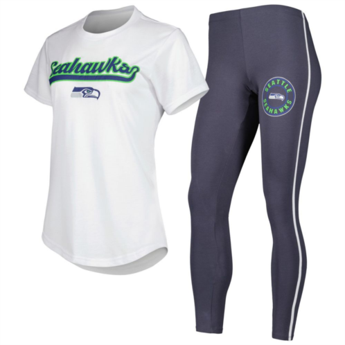 Unbranded Womens Concepts Sport White/Charcoal Seattle Seahawks Sonata T-Shirt & Leggings Sleep Set