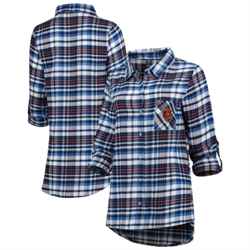 Unbranded Womens Concepts Sport Navy/Orange Chicago Bears Mainstay Flannel Full-Button Long Sleeve Nightshirt