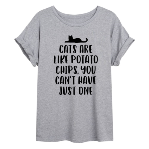Licensed Character Juniors Cats Like Potato Chip Oversized Graphic Tee