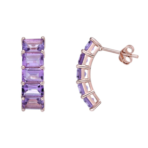 Gemminded 18k Rose Gold Over Silver Amethyst Curved Drop Earrings