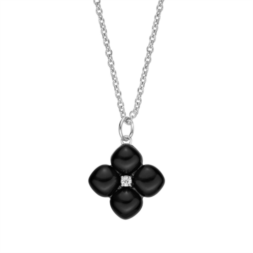 Gemminded Sterling Silver Onyx & Cubic Zirconia Flower Pendant Necklace