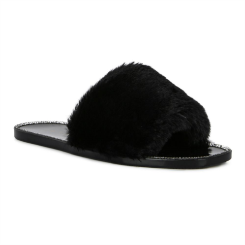 London Rag Geese Womens Faux-Fur Slide Sandals
