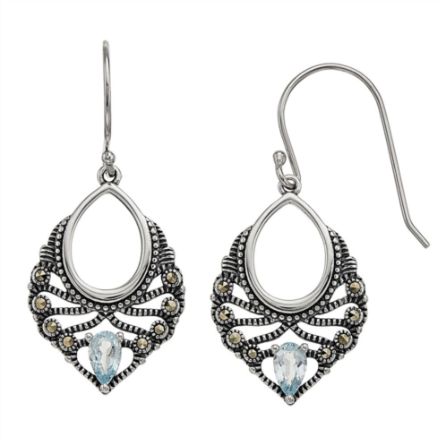 Tori Hill Sterling Silver Blue Topaz & Marcasite Pear-Shaped Earrings
