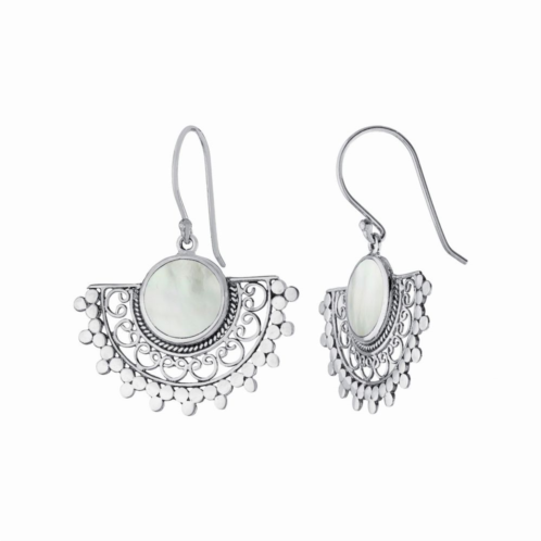 Athra NJ Inc Sterling Silver Mother-of-Pearl Fan Filigree Drop Earrings