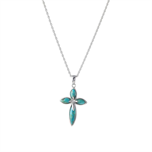 Athra NJ Inc Sterling Silver Turquoise Cross Pendant Necklace