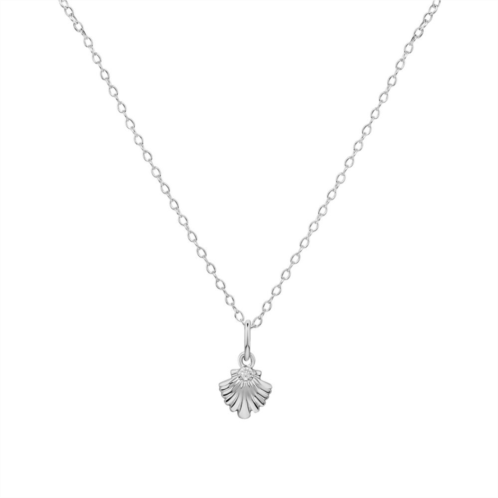 PRIMROSE Sterling Silver Cubic Zirconia Polished Seashell Pendant Necklace