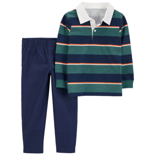 Baby Boy Carters Striped Long Sleeve Rugby Polo Shirt & Pants Set