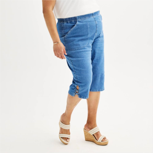 Plus Size Croft & Barrow Lattice-Hem Pull-On Mid-Rise Skimmer Jeans