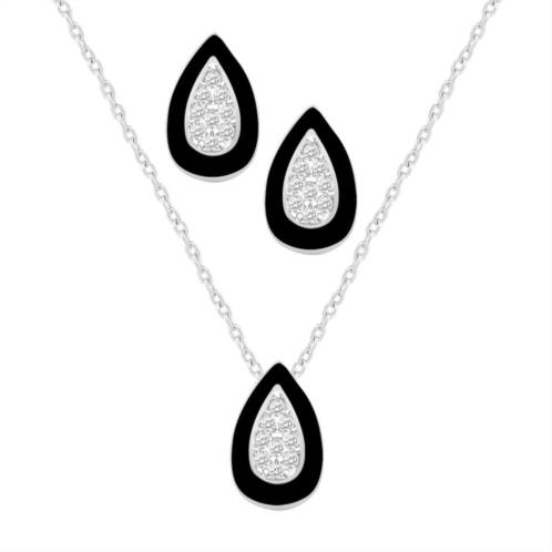 Royal Aura Black Enamel Teardrop Pendant & Stud Earring Set