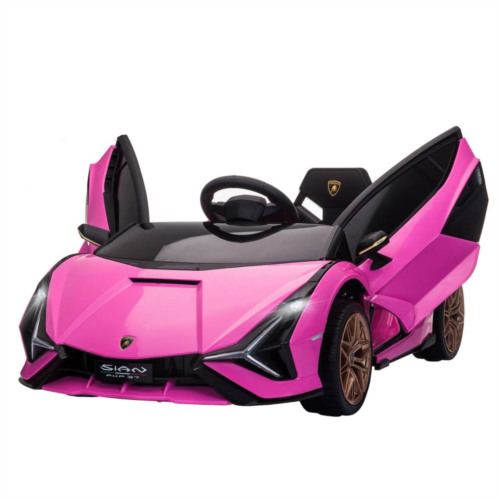 Aosom Lamborghini Sian 12v Kids Rechargeable Ride On Car Toy W/ Remote Control, Pink