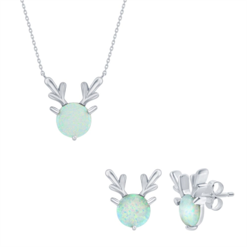 Nautica Rocks Sterling Silver Opal Deer Pendant & Stud Earring Duo Set