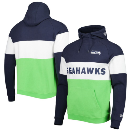 New Era x Staple Mens New Era Neon Green/College Navy Seattle Seahawks Colorblock Current Pullover Hoodie