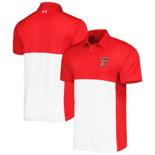 Mens Under Armour Red/White Texas Tech Red Raiders Green Blocked Polo Performance Polo