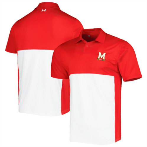 Mens Under Armour Red/White Maryland Terrapins Green Blocked Polo Performance Polo