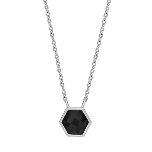 Gemminded Sterling Silver Black Onyx Geometric Pendant Necklace