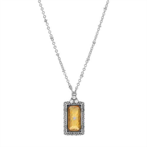 1928 Silver Tone Crystal Etched Pendant Necklace