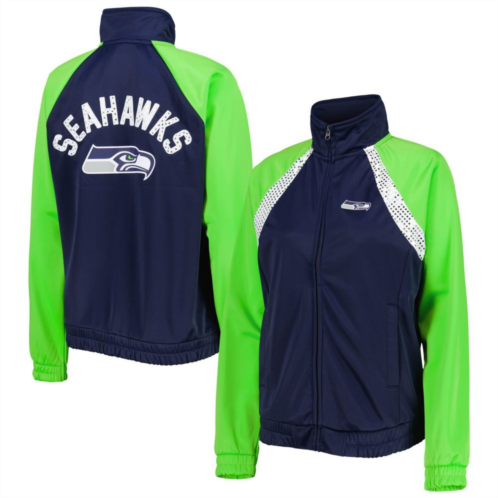 Womens G-III 4Her by Carl Banks College Navy/Neon Green Seattle Seahawks Confetti Raglan Full-Zip Track Jacket
