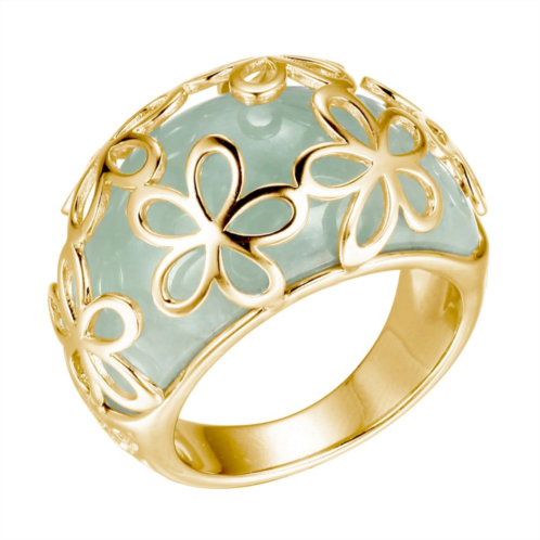Dynasty Jade 18k Gold Over Sterling Silver Green Jade Flower Overlay Ring