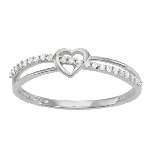 HDI Sterling Silver 1/10 Carat T.W. Diamond Crossover Heart Band