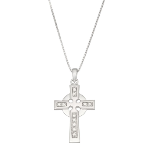 HDI Sterling Silver 1/10 Carat T.W. Diamond Celtic Cross Necklace