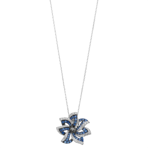 SLNY Sterling Silver Sapphire & Diamond Accent Petite Flower Pendant