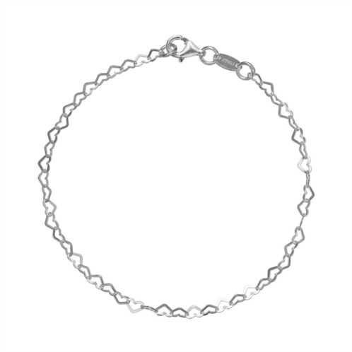 PRIMROSE Sterling Silver Open Heart Link 7.25 Inch Chain Bracelet
