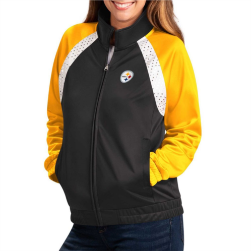 Womens G-III 4Her by Carl Banks Black/Gold Pittsburgh Steelers Confetti Raglan Full-Zip Track Jacket
