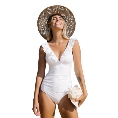 Womens CUPSHE White Ruffle One-Piece Swimsuit