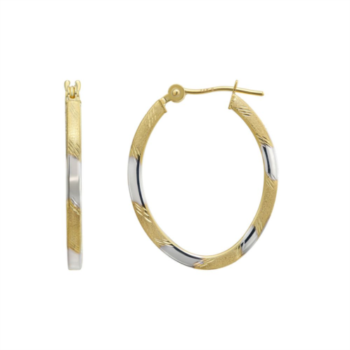 Forever 14K Two-Tone Textured Oval Hoop Earrings