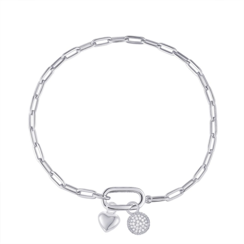 Unbranded Platinum Over Silver Cubic Zirconia Paper Clip Chain Charm Bracelet