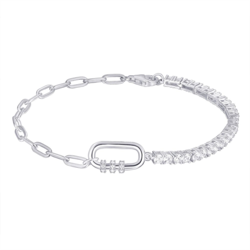 Unbranded Platinum Over Silver Cubic Zirconia Tennis & Link Chain Bracelet