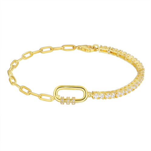 Unbranded 14k Gold Over Silver Cubic Zirconia Tennis & Link Chain Bracelet