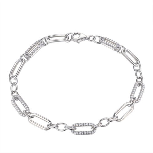 Unbranded Platinum Over Silver Cubic Zirconia Link Chain Bracelet