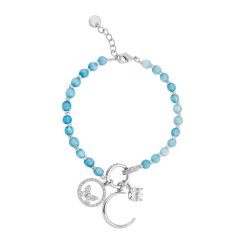 Unbranded Fine Silver Plated Crystal Blue Beaded Crescent Moon & Butterfly Charm Bracelet