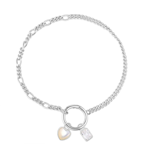 Unbranded Platinum Over Silver Mother Of Pearl & Cubic Zirconia Charm Bracelet