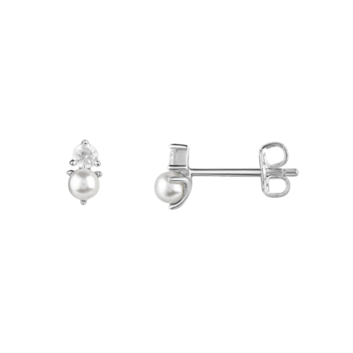 PRIMROSE Sterling Silver 3 mm Glass Pearl & Cubic Zirconia Stud Earrings