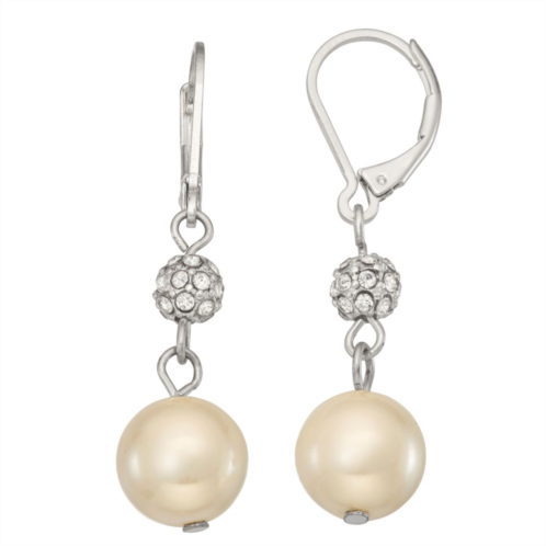 Youre Invited Silver-Tone Leverback Simulated Pearl Double Drop Earrings