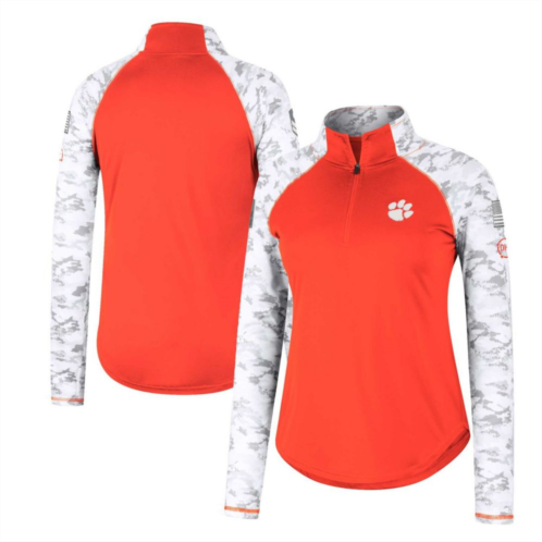Womens Colosseum Orange Clemson Tigers OHT Military Appreciation Flash Arctic Camo Raglan Quarter-Zip Jacket