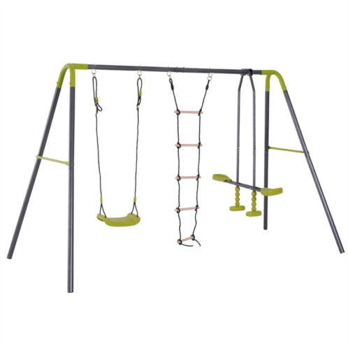 HOMCOM Outdoor Swing Set for Backyard with 2-Person Swing, Playground Equipment for Ages 3-10