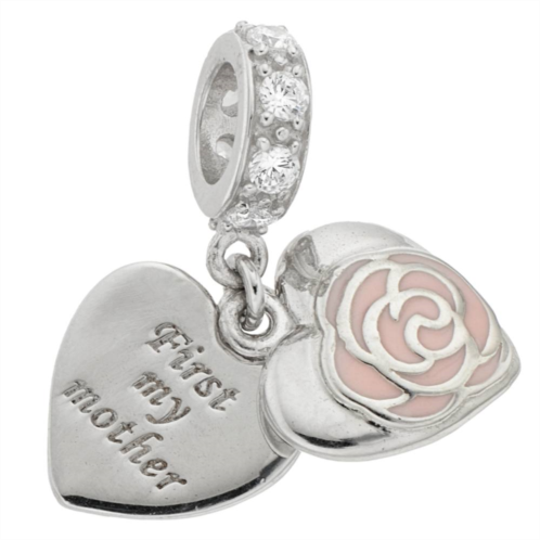 Lavish by TJM Pink Enamel & Cubic Zirconia First my Mother Double Heart Charm