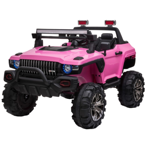 Aosom 2-seater Battery-operated Kids Ride-on Police Truck W/ Music Horn, Pink