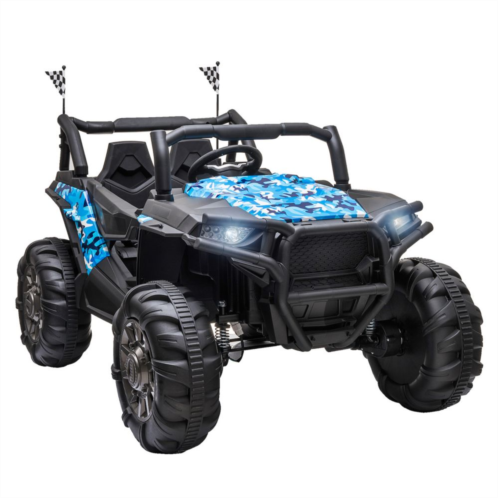 Aosom 12V 2 Seater Kids Ride On Car Electric Off Road UTV Truck Toy with Parental Remote Control and 4 Motors Camo Red