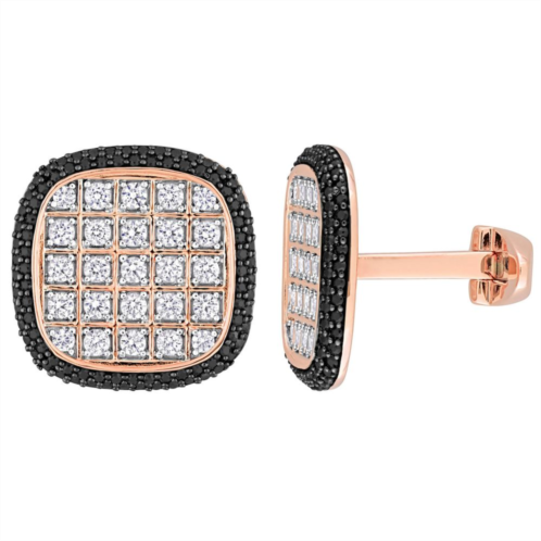 Stella Grace Mens Rose Gold Tone Sterling Silver Lab-Created White Sapphire & Black Spinel Square Cluster Cuff Links