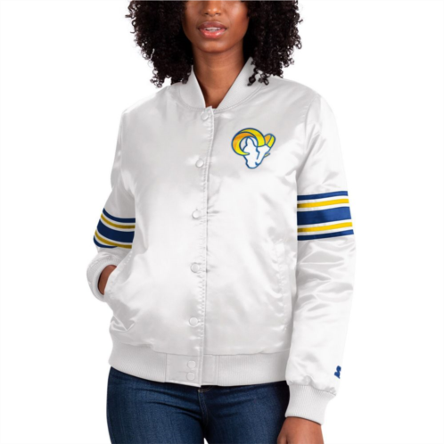 Womens Starter Cream Los Angeles Rams Line Up Satin Full-Snap Varsity Jacket