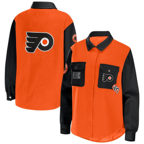 Womens WEAR by Erin Andrews Orange/Black Philadelphia Flyers Colorblock Button-Up Shirt Jacket
