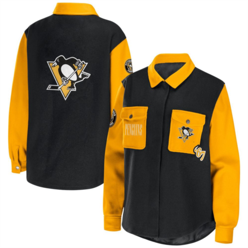 Womens WEAR by Erin Andrews Black/Gold Pittsburgh Penguins Colorblock Button-Up Shirt Jacket