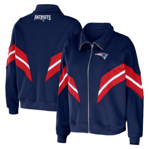 Unbranded Womens WEAR by Erin Andrews Navy New England Patriots Plus Size Yarn Dye Stripe Full-Zip Jacket