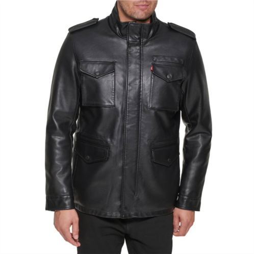 Mens Levis Faux-Leather Sherpa-Lined Military Bomber Jacket