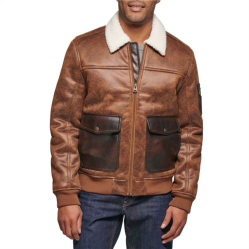 Mens Levis Faux Leather Military Jacket with Sherpa Collar