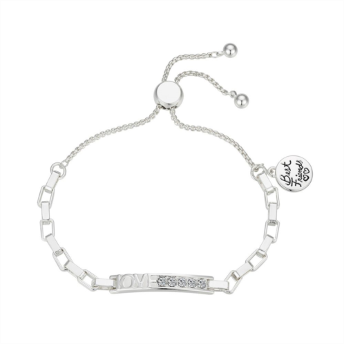 Brilliance Fine Silver Plated Crystal LOVE Bar Chain Link Adjustable Bracelet